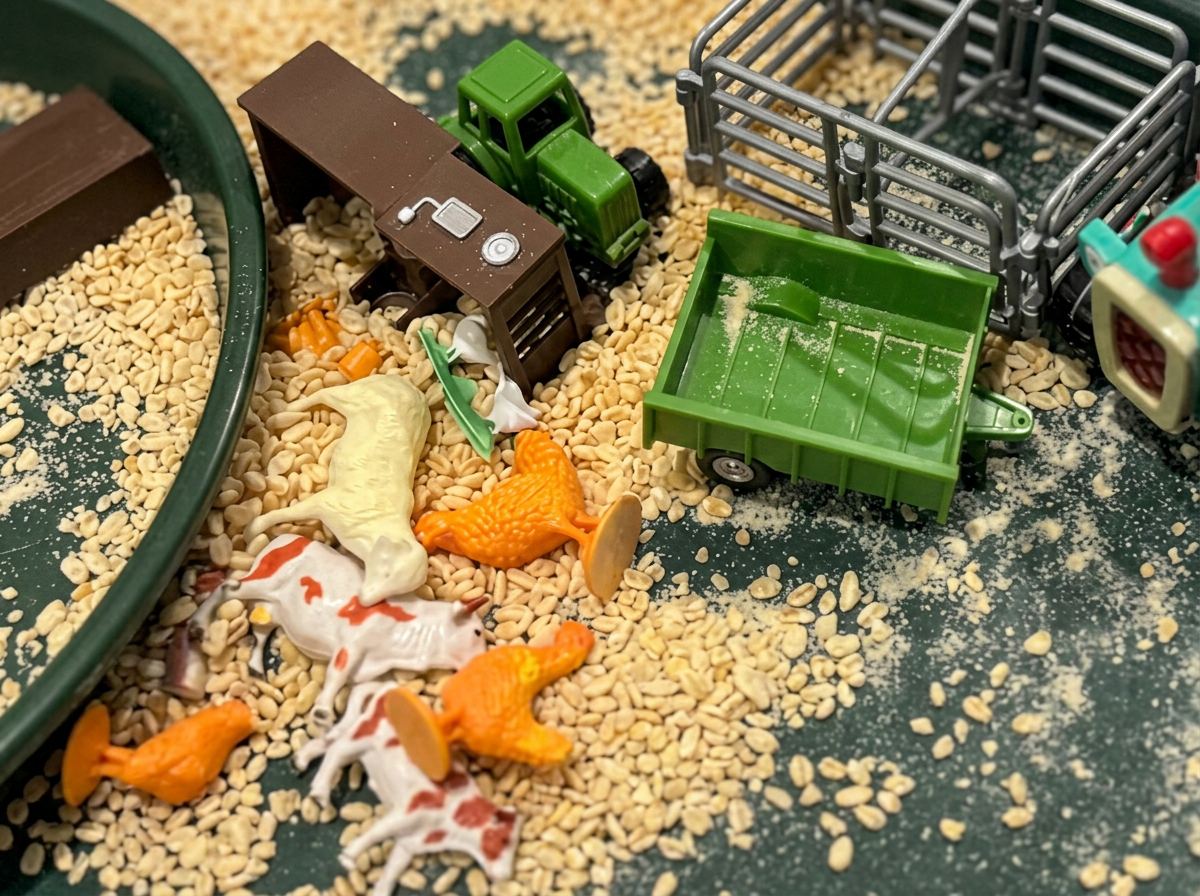 Toddler with farm animals