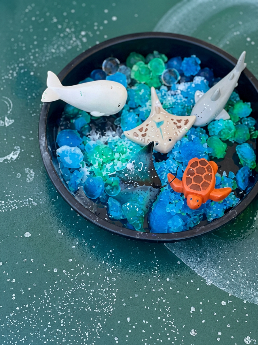 Children playing with ocean sensory tray
